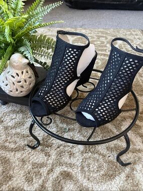 Material Girl Black Lattice Peep-Toe Heels